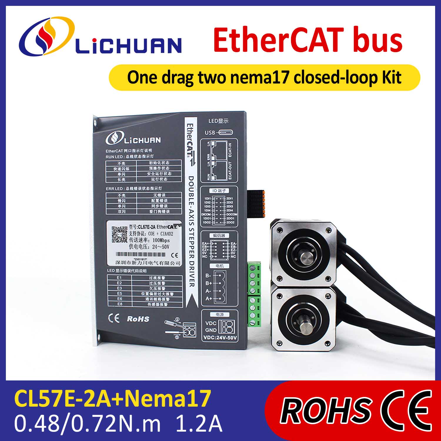 EtherCAT 2Phase Nema17 2-осьовий DC замкнутий комплект драйверів крокового двигуна