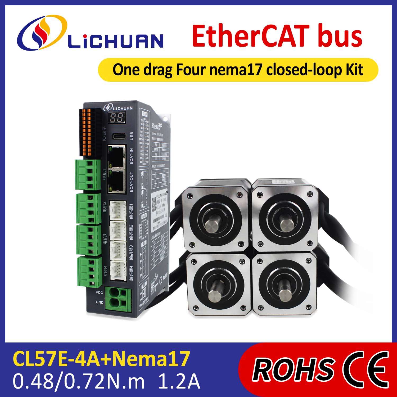 EtherCAT 2Phase Nema17 4-осьовий DC замкнутий комплект драйверів крокового двигуна