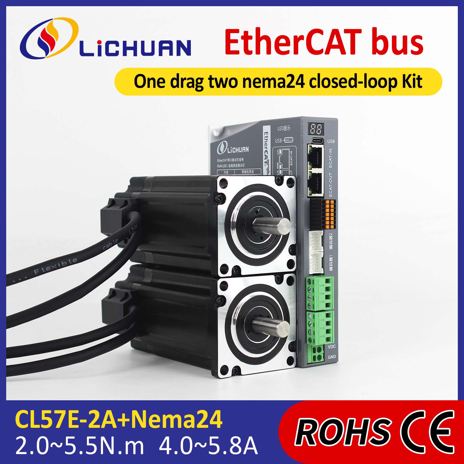 EtherCAT 2Phase Nema24 2-осьовий DC замкнутий комплект драйверів крокового двигуна